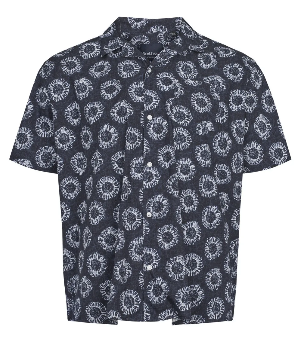 Chemise à manches courtes avec un col cubain North 56°4 en coton bleu marine