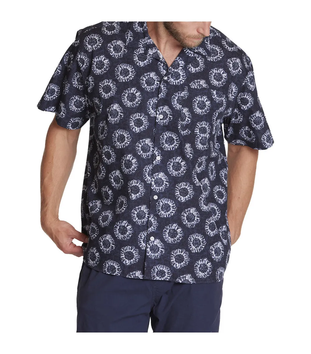 Chemise à manches courtes avec un col cubain North 56°4 en coton bleu marine