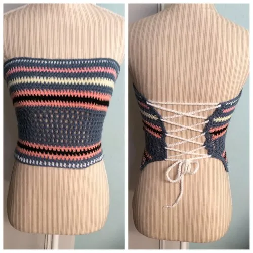 Chic top-bustier au crochet ,fil acrylique multicolore,fait main,pour femme,fille taille 34-38