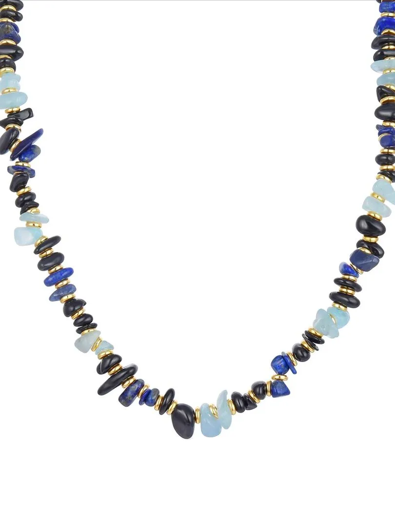 Collier Rixu  d'aigue-marine naturelle en or jaune 18 carats - Bleu