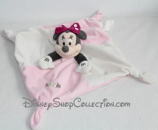 Doudou plat Minnie DISNEY STORE rose blanc noeud 30 cm