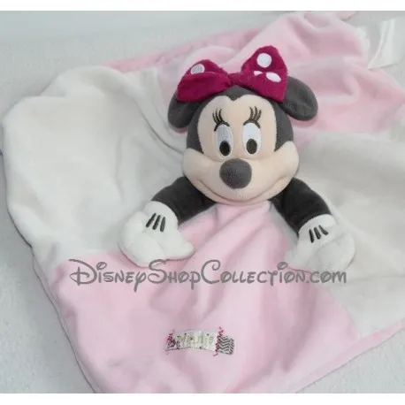 Doudou plat Minnie DISNEY STORE rose blanc noeud 30 cm