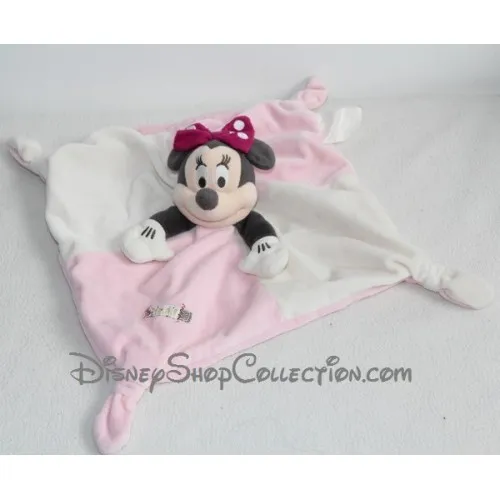 Doudou plat Minnie DISNEY STORE rose blanc noeud 30 cm