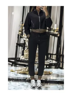 Ensemble jogging et sweat zippé noir très épais avec bande inspi