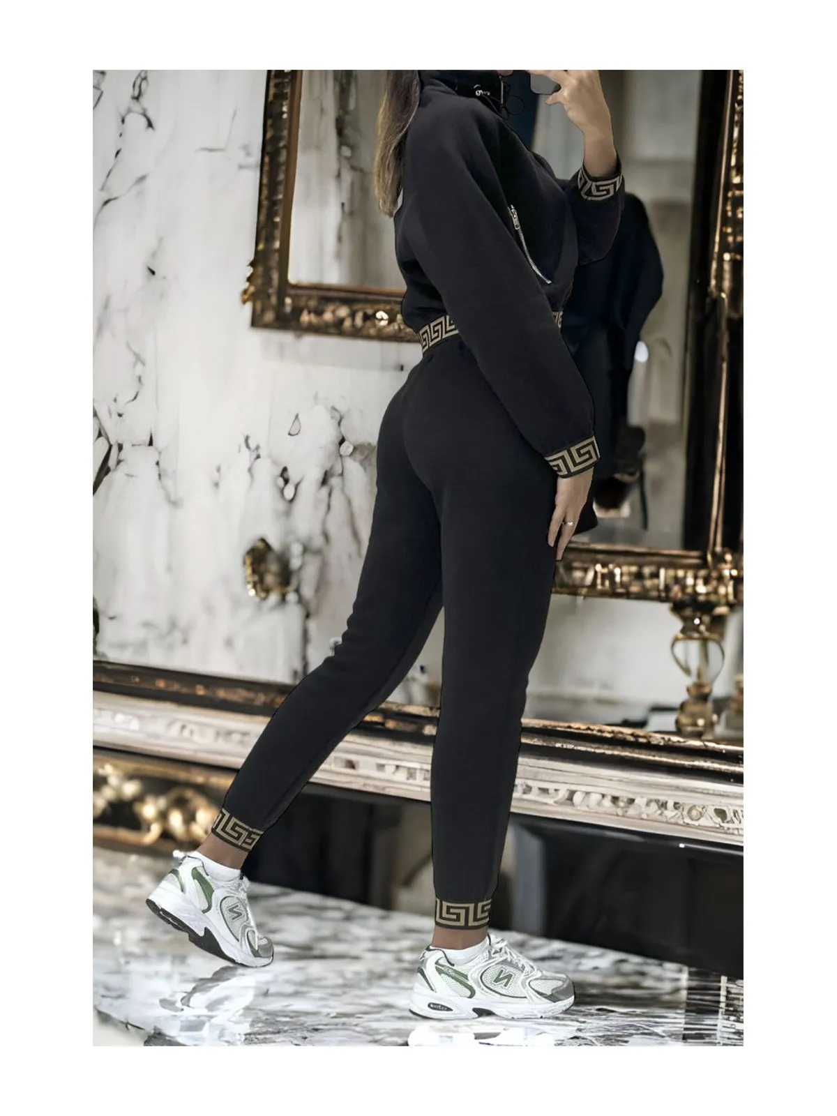 Ensemble jogging et sweat zippé noir très épais avec bande inspi