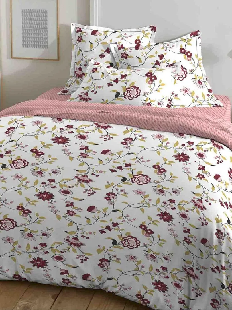 Housse de couette 220x240 + 2 taies d'oreiller 63x63 cm Coton Klothilde Multico - Rouge