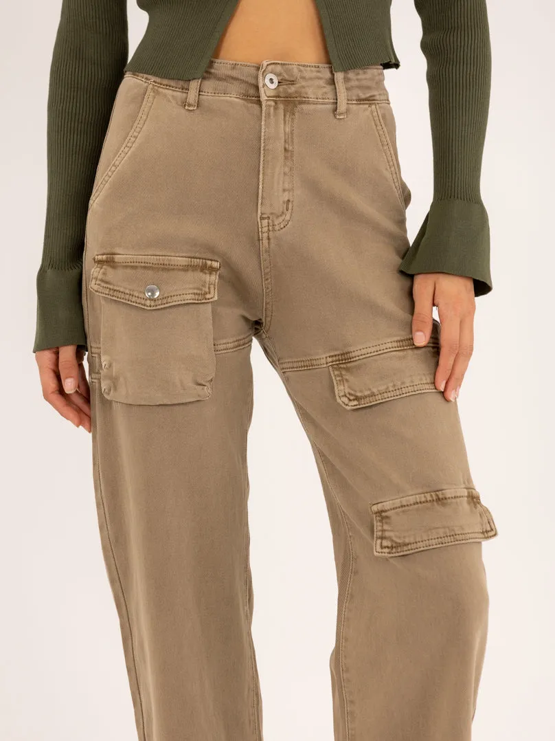 Jean cargo droit taupe