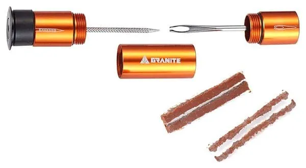 Kit de Réparation Tubeless Granite Design Stash Outils + 4 Mèches Orange