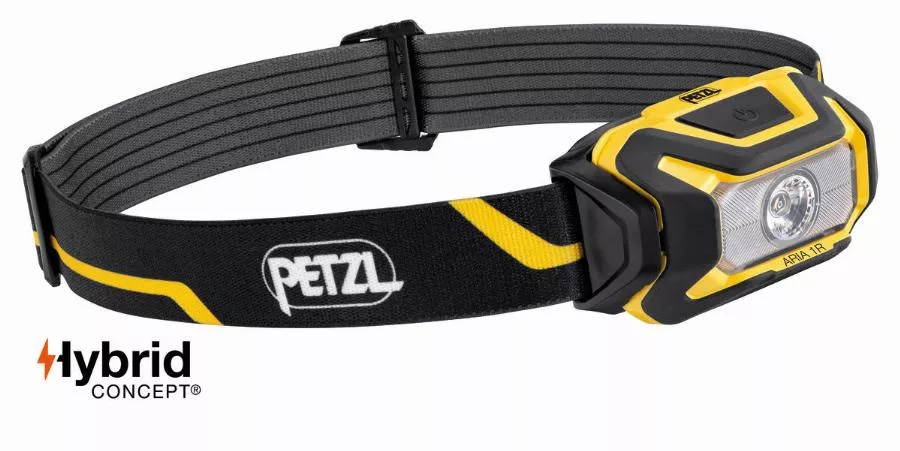 Lampe frontale compacte PETZL Aria 1R Etanche - 450 lumens - Noir/jaune- Batterie incluse - E069CA00