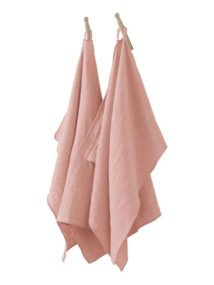 Lot de 2 essuie-mains 50x70 en Gaze de coton - Rose foncé