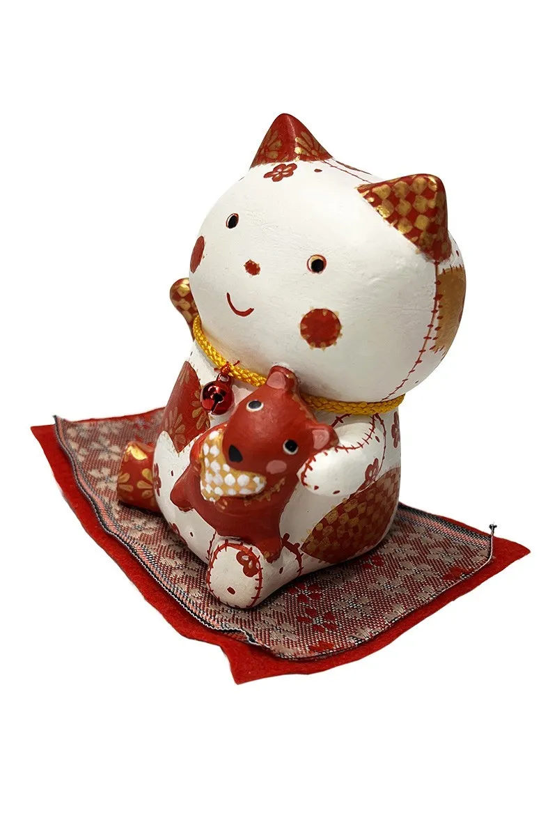 Maneki Neko - Chat Porte Bonheur Couleur rouge/blanc