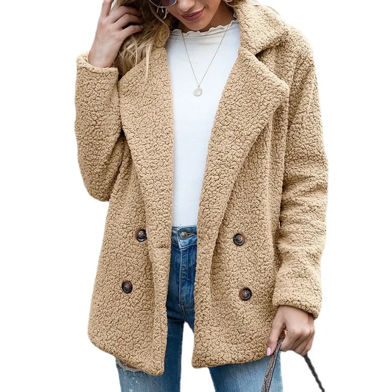 Manteau ample en peluche d'hiver pour femme