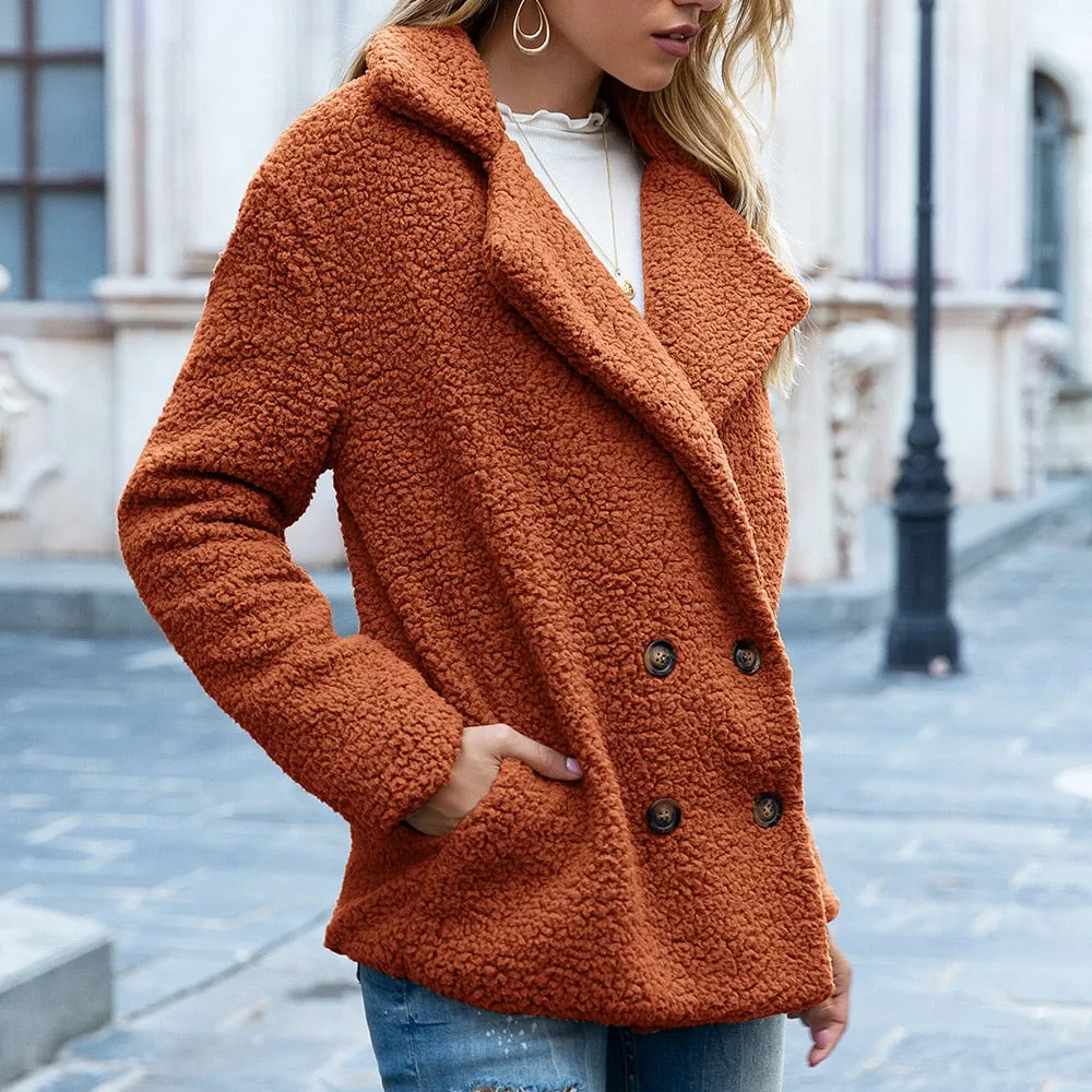 Manteau ample en peluche d'hiver pour femme