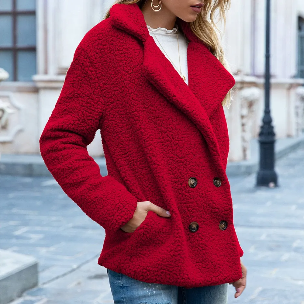 Manteau ample en peluche d'hiver pour femme