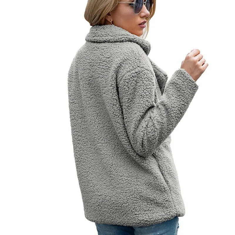 Manteau ample en peluche d'hiver pour femme