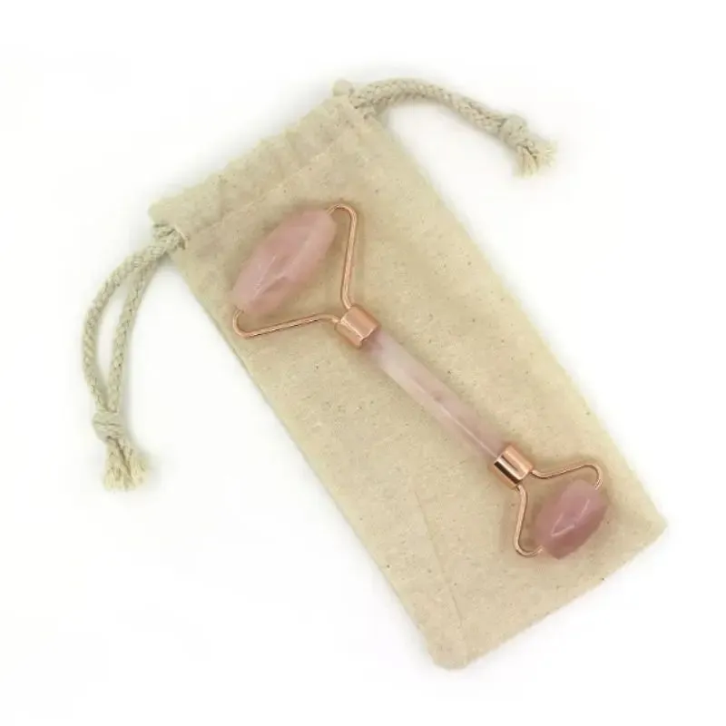 Masseurs Roller Visage en Quartz Rose avec housse