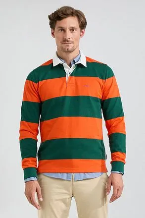 McGregor Rugbyshirt Orange Vert Rayé MM242.8004.03-7003 com