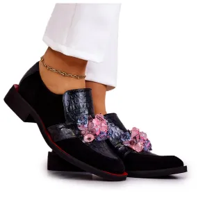 PA2 Chaussures En Daim Avec Décoration Davine Noire Et Rouge le noir