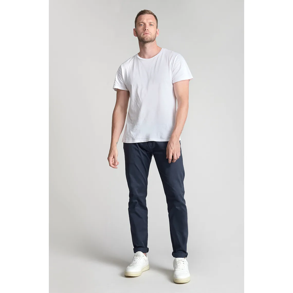 Pantalon chino CESAR bleu marine en coton | 3 Suisses