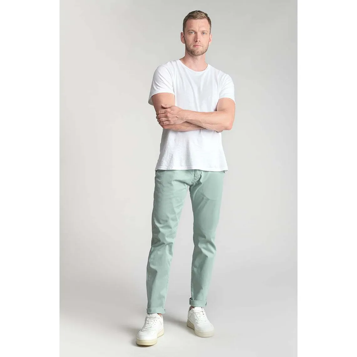 Pantalon chino CESAR vert d'eau en coton | 3 Suisses