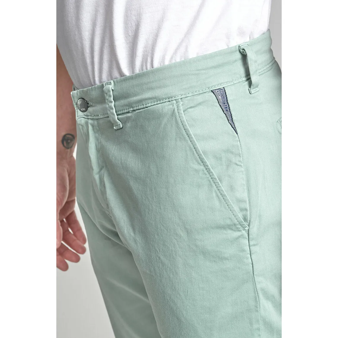 Pantalon chino CESAR vert d'eau en coton | 3 Suisses