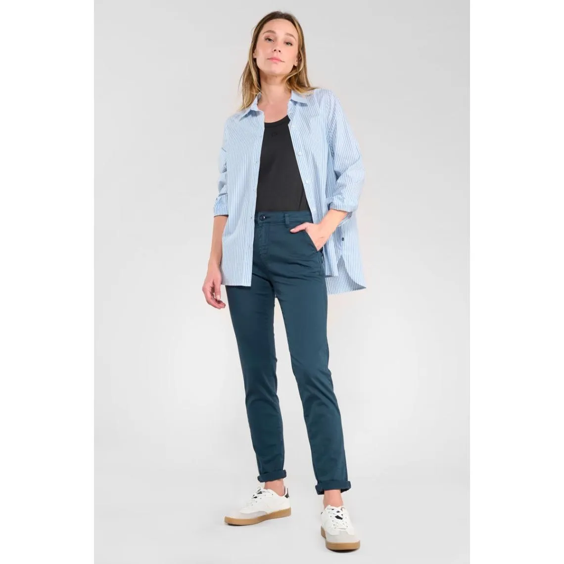 Pantalon chino DYLI 6 bleu Eva en coton | 3 Suisses