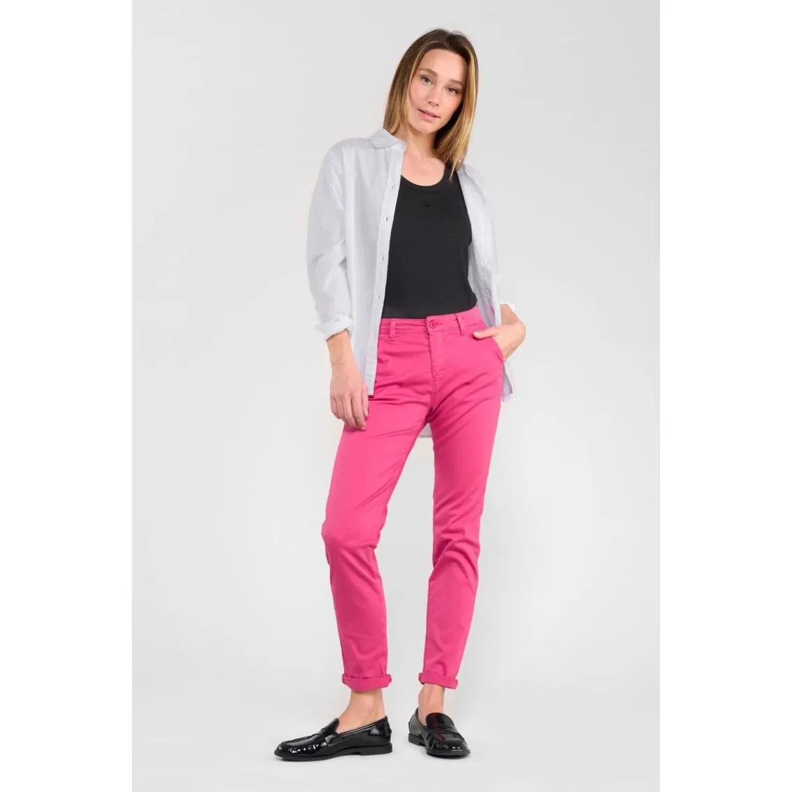 Pantalon chino DYLI 6 rose Jade en coton | 3 Suisses