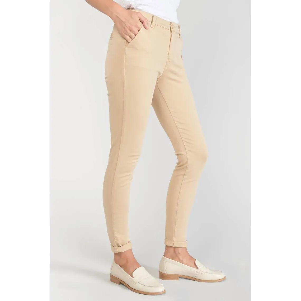 Pantalon chino Dyli3 sable blanc en coton | 3 Suisses