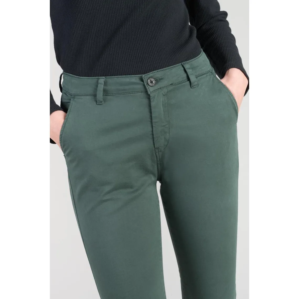 Pantalon chino Dyli4 vert bouteille en coton | 3 Suisses