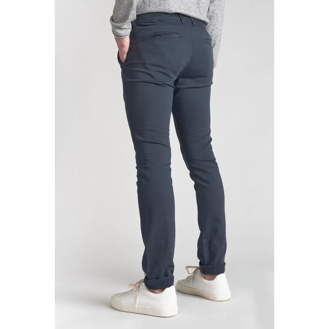 Pantalon chino Jogg Kurt marine blanc en coton | 3 Suisses