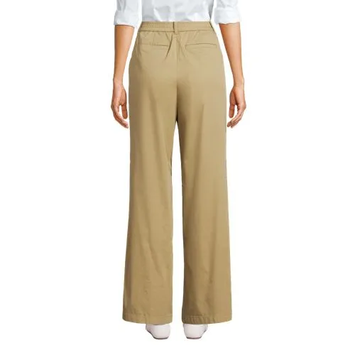 Pantalon Chino Léger Large à Pinces Taille Haute, Femme Stature Standard