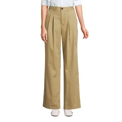 Pantalon Chino Léger Large à Pinces Taille Haute, Femme Stature Standard