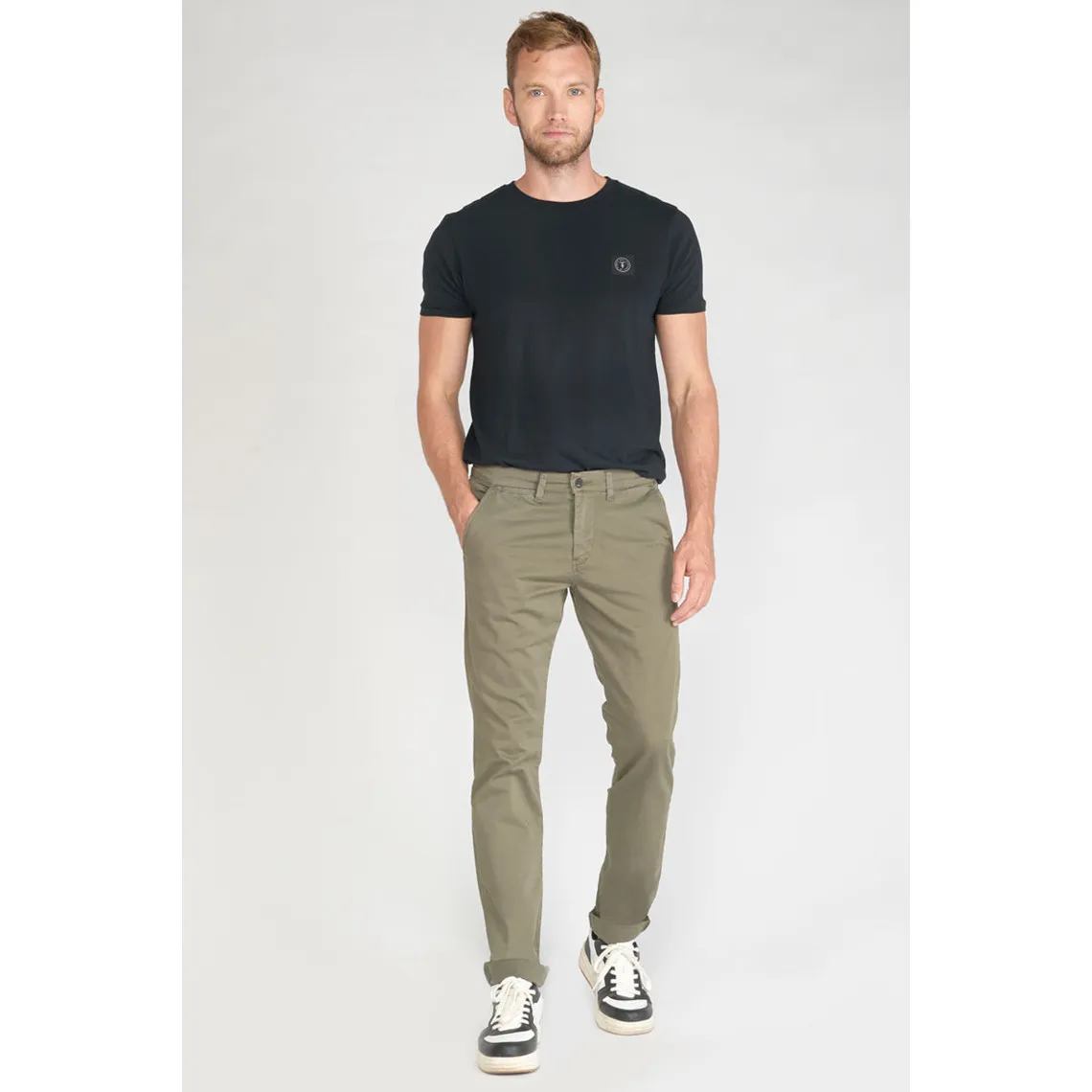 Pantalon chino slim Jas kaki vert en coton | 3 Suisses