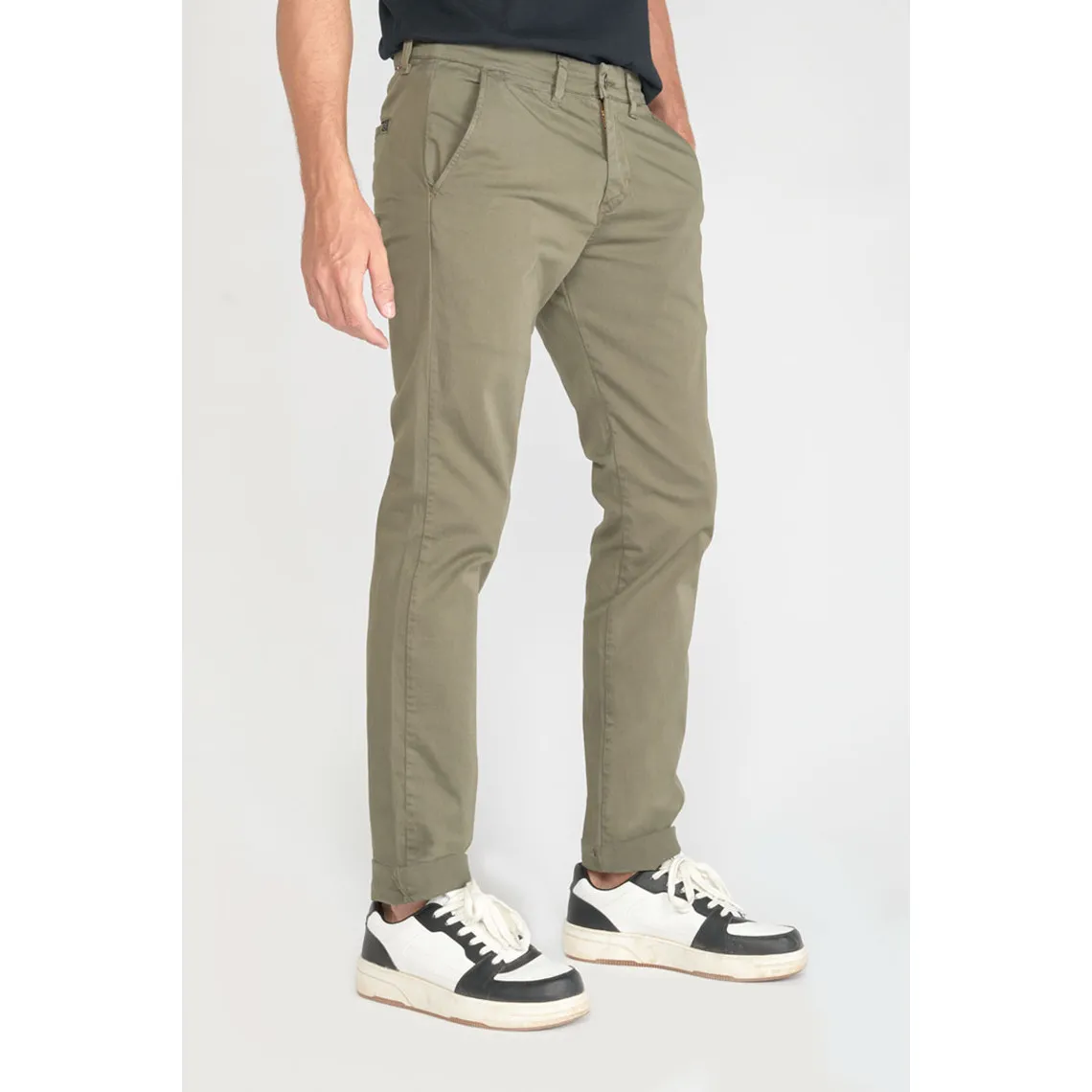 Pantalon chino slim Jas kaki vert en coton | 3 Suisses