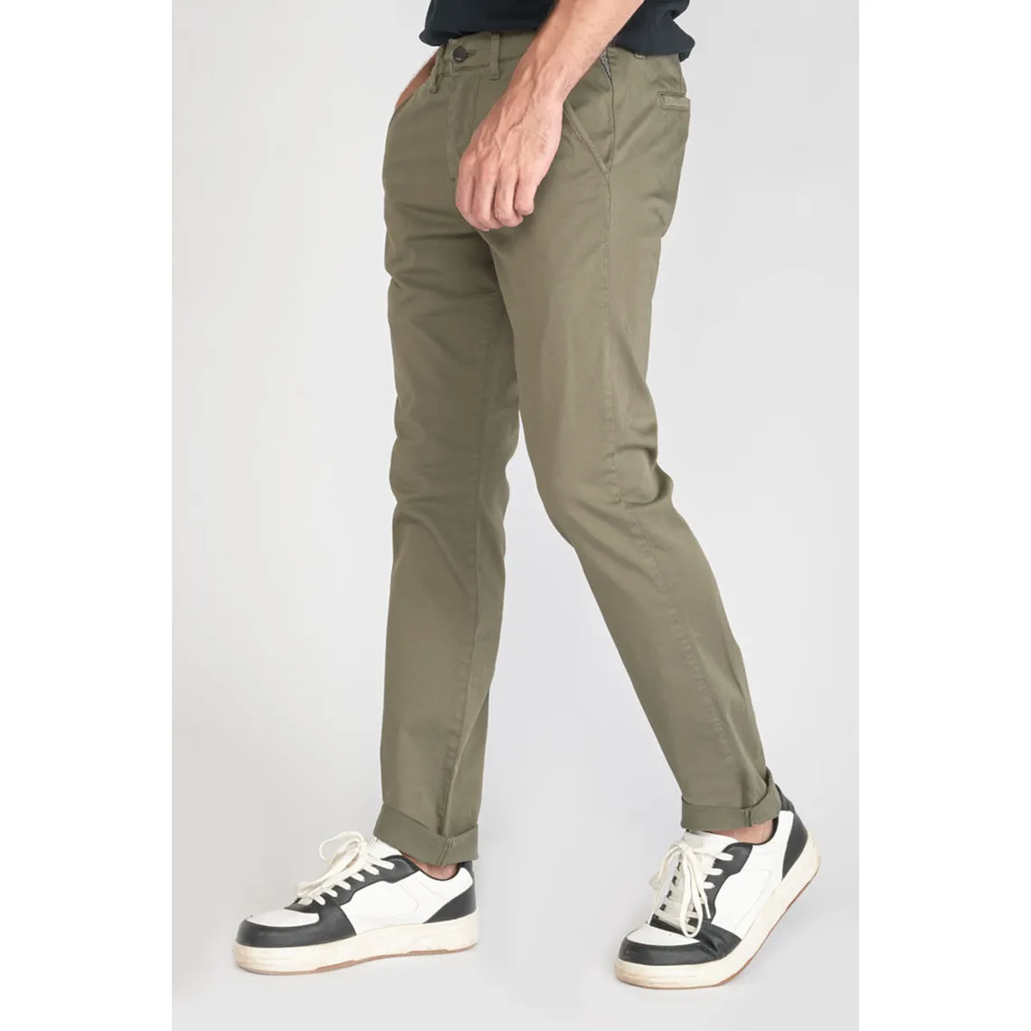 Pantalon chino slim Jas kaki vert en coton | 3 Suisses