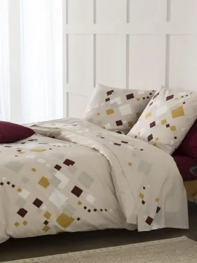 Parure de lit housse de couette avec taies d'oreiller 100% Coton 57 fils Tigy Bordeaux - Multicolore