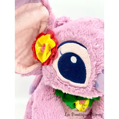 Peluche Angel Hawaienne Disneyland Paris 2017 Disney Lilo Stitch rose fleurs feuilles 38 cm