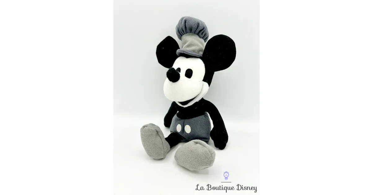 Peluche Mickey Mouse Steamboat Willie Disney noir gris 25 cm