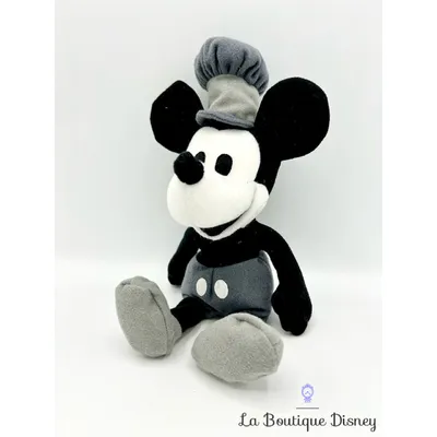 Peluche Mickey Mouse Steamboat Willie Disney noir gris 25 cm