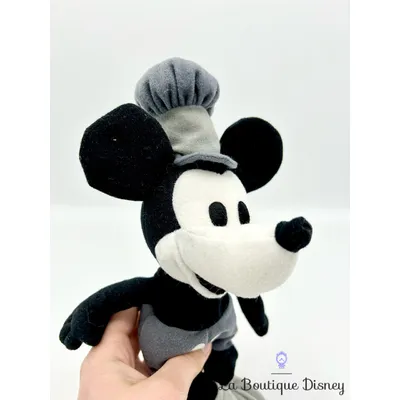 Peluche Mickey Mouse Steamboat Willie Disney noir gris 25 cm