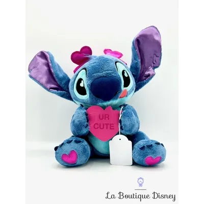 Peluche Stitch Ur Cute Saint Valentin Disney Store coeur rose 30 cm