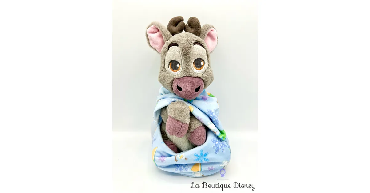 Peluche Sven emmaillotée La reine des neiges Disney Parks 2017 renne gris couverture cocon 30 cm