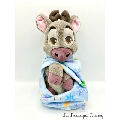 Peluche Sven emmaillotée La reine des neiges Disney Parks 2017 renne gris couverture cocon 30 cm