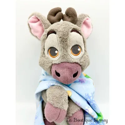 Peluche Sven emmaillotée La reine des neiges Disney Parks 2017 renne gris couverture cocon 30 cm