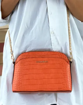 Pochette arrondie orange effet croco