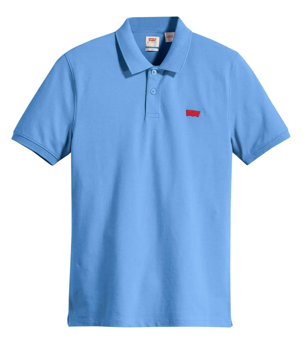 Polo Levi's® en coton avec manches courtes et col boutonné bleu maille piquée