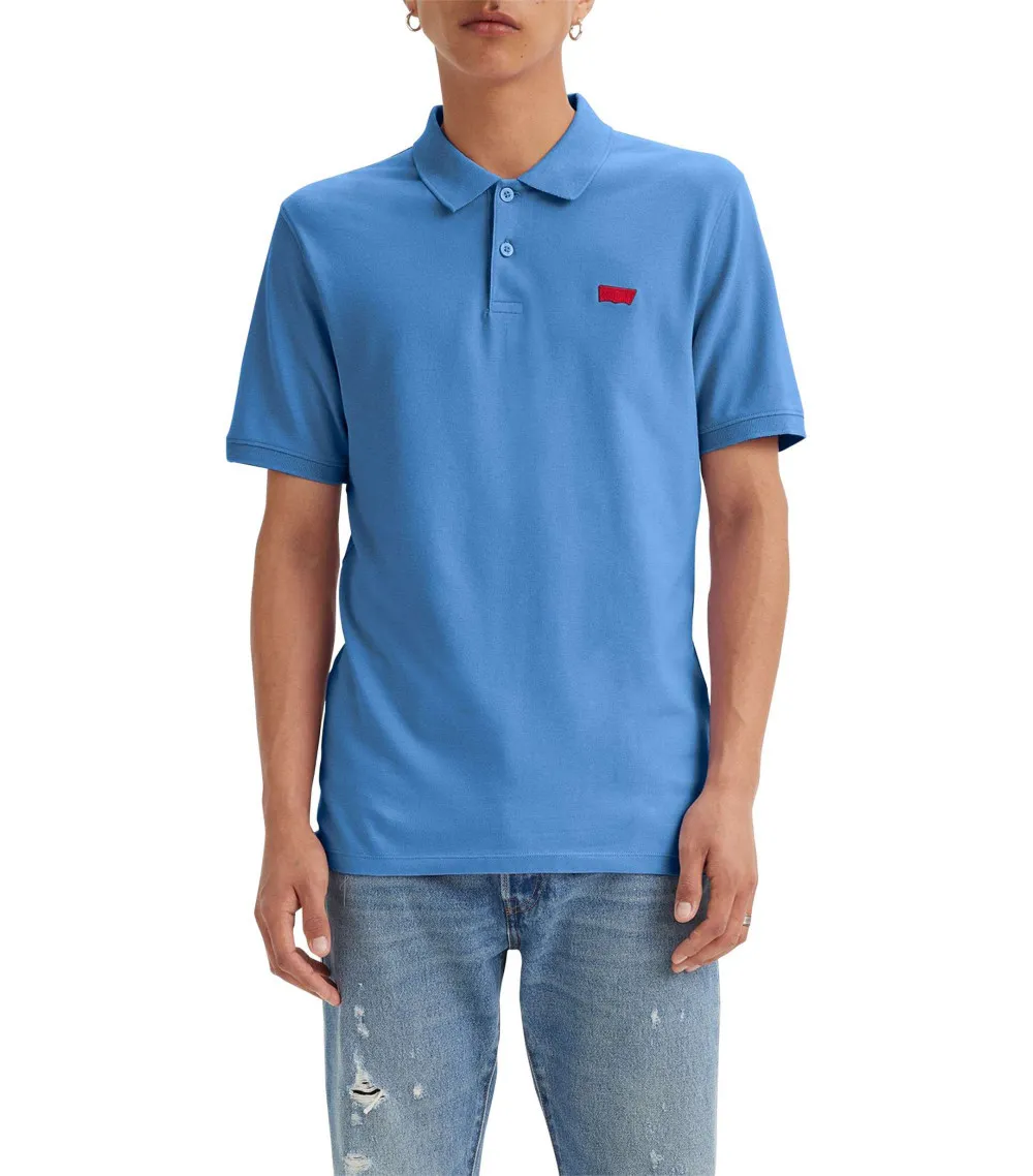 Polo Levi's® en coton avec manches courtes et col boutonné bleu maille piquée