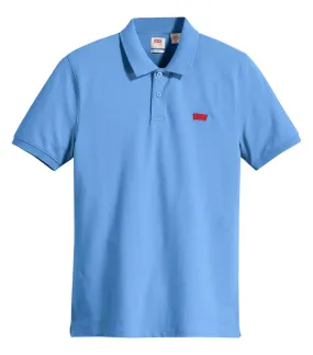 Polo Levi's® en coton avec manches courtes et col boutonné bleu maille piquée