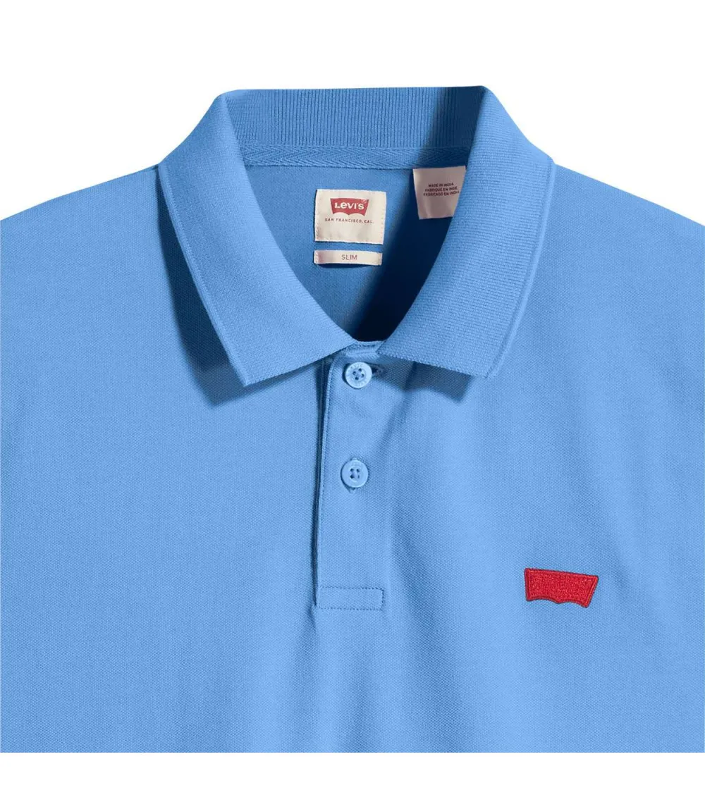 Polo Levi's® en coton avec manches courtes et col boutonné bleu maille piquée