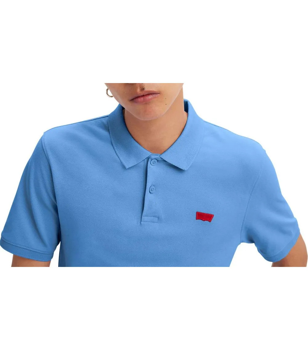 Polo Levi's® en coton avec manches courtes et col boutonné bleu maille piquée